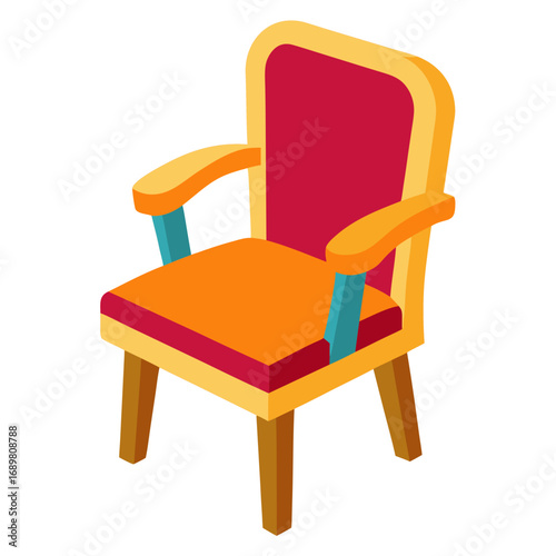 Stylish isometric chair with armrests for creative interior design projects, offering a modern, vibrant accent for any room, perfect for furniture catalogs and design visualizations