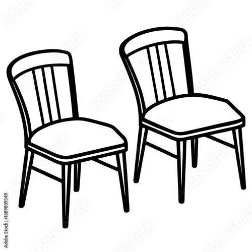 Two classic wooden chairs with upholstered seats stand ready for use, evoking comfort and timeless design in any home or office setting, perfect for inviting spaces.