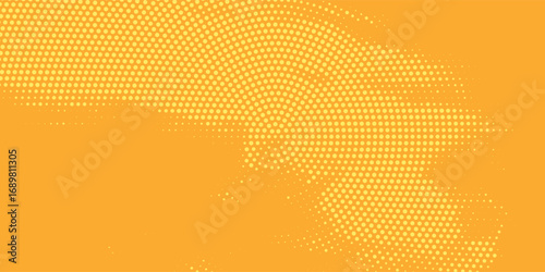 Yellow orange halftone pattern. Retro comic gradient background. Square pixilated dot cartoon texture. Pop art faded gradient pattern
