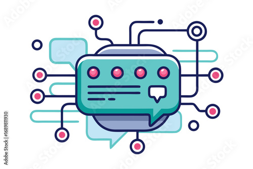 AI chatbot speech bubble layered geometric communication design