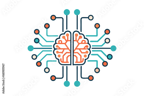 AI brain chip circuits futuristic geometric processor illustration
