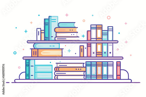 Bookshelf stacked books thin line luxe education reading vector