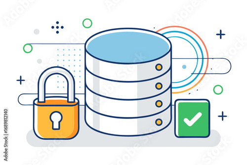 Database lock geometric cylinder secure storage safety icon  