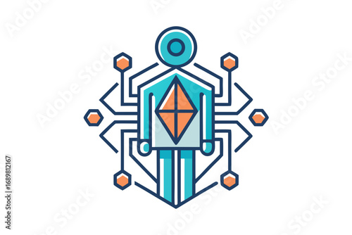 Digital twin geometric human figure mirror technology icon  