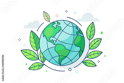 Earth globe eco leaves wrapping around planet icon  