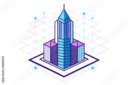 Metaverse building geometric skyscraper futuristic virtual world architecture
