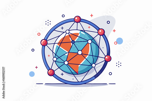 Metaverse globe geometric pinline connection virtual global network