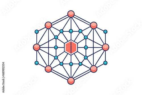 Neural network grid layered geometric nodes ai icon