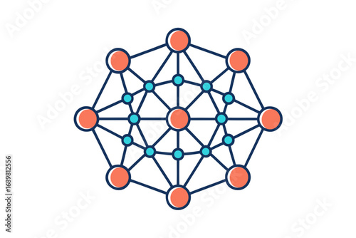 Neural network nodes interconnected geometric system icon