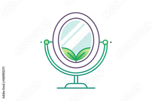 Oval vanity mirror eco leaf accent natural icon