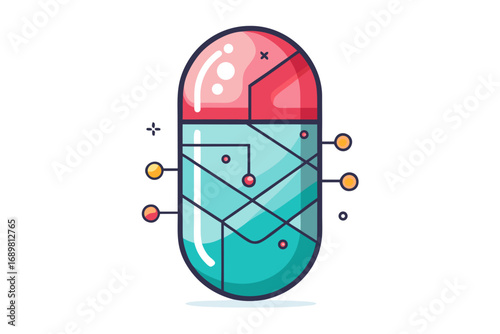 Smart pill icon geometric capsule medicine tiny circle