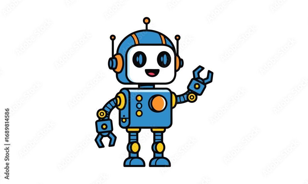 Fototapeta premium Cute cartoon robot character waving hello friendly technology future
