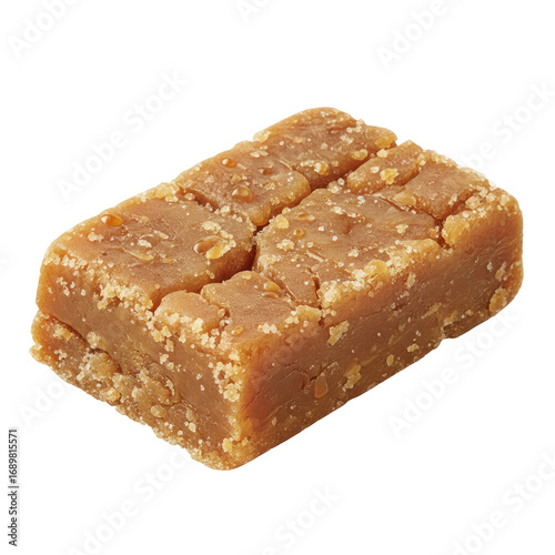 Rich, unrefined jaggery block with crystallized sugar texture, perfect for culinary use and sweetening