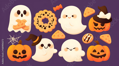 Flat Halloween cookie icon ghost shape simple