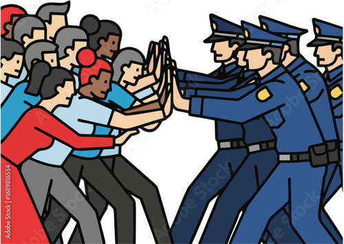 Police Confronting Protesters Illustration