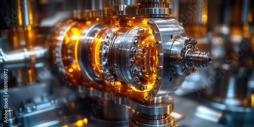 Intricate industrial machine with glowing internal components showcasing engineering marvel.