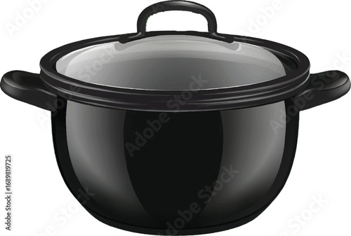 Black Cooking Pot with Glass Lid and Handles saucepan