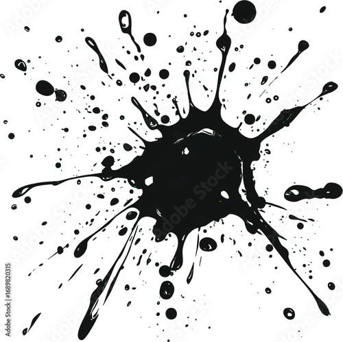 Black ink splash on white background paint splatter