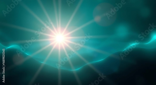 Stunning turquoise light streaks and lens flares shining brightly, a vibrant modern energy backdrop for creative designs and inspirational projects