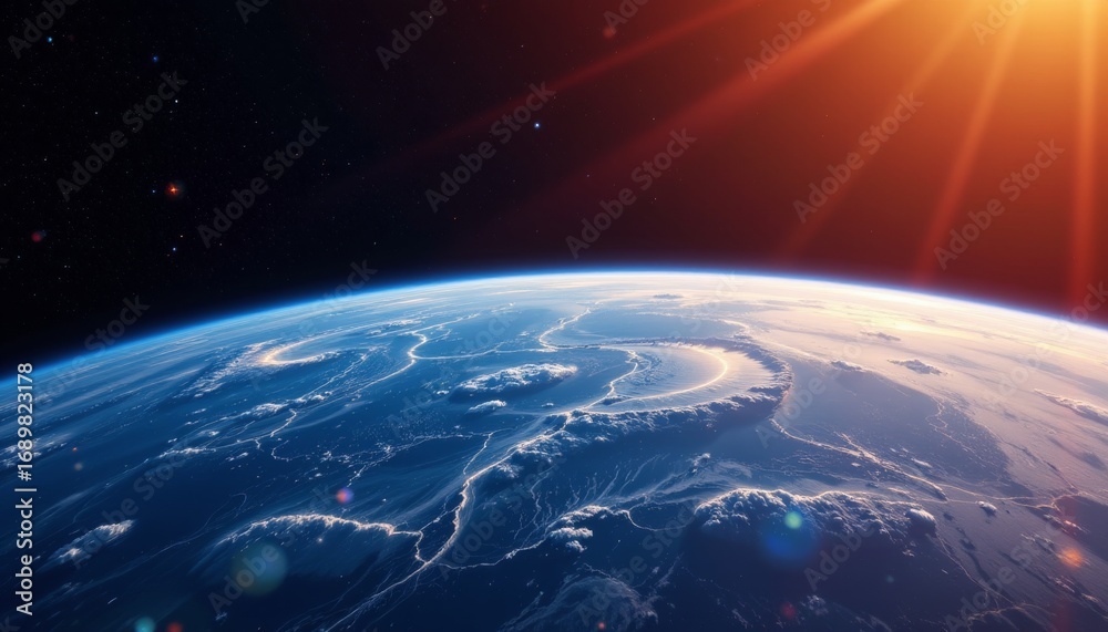 Obraz premium Earth View from Space with Sun Flare