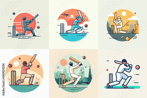 vector illustration set of cricket sports players