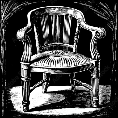 Elegant antique armchair with ornate carvings casting dramatic shadows, evoking classic style and timeless sophistication for refined interiors and historical themes