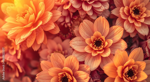 Stunning orange dahlia blossoms creating a vibrant floral display, ideal for adding warmth and elegance to design projects and creative content.