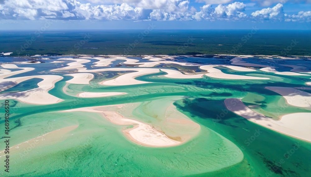 Obraz premium Aerial View of Tidal Flats S-Curves in Shallow Turquoise Water