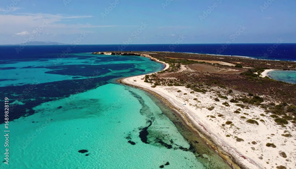 Obraz premium Aerial View of Tropical Island Beach with Turquoise Water and Reef