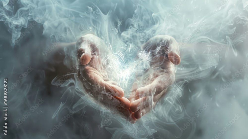 Fototapeta premium Hands in smoky heart shape