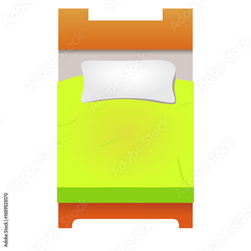 Vector illustration of a bed with pillow and blanket viewed from above. Simple and minimal design.