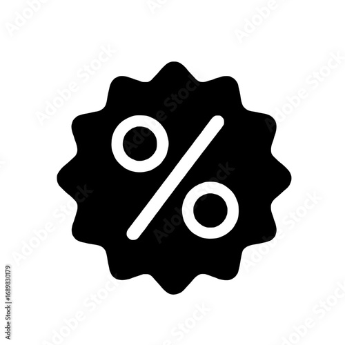 Black percentage icon with jagged edges on a white background, representing discounts and sales