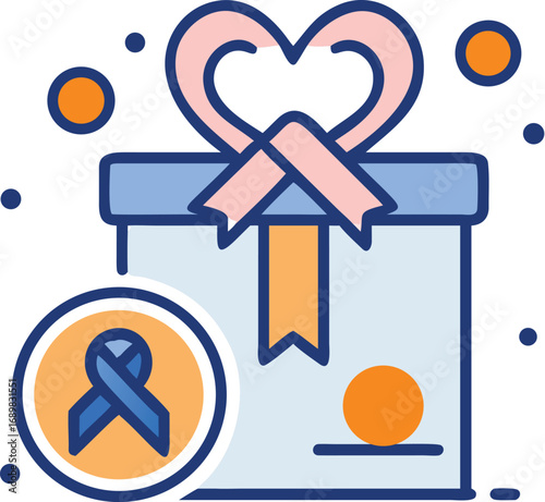 Gift box with breast cancer awareness ribbon symbol