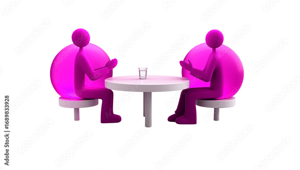 Fototapeta premium Two Figures in Conversation at a Round Table transparent background png