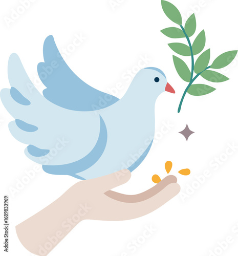 Dove of peace with olive branch and hand for world food day