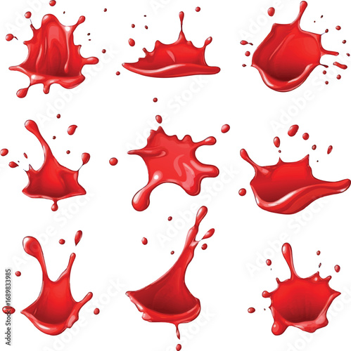 Collection of Red Liquid Splashes Keywords: red splash, liquid splash, paint splash, ink splash