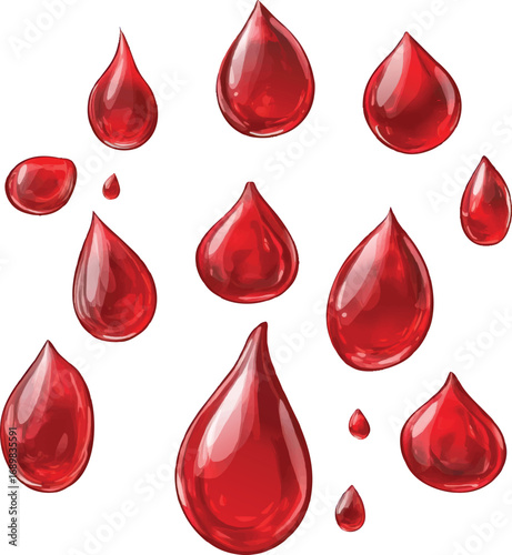 Red Blood Drops Isolated on White Keywords: blood drops, blood, red liquid, droplet, liquid