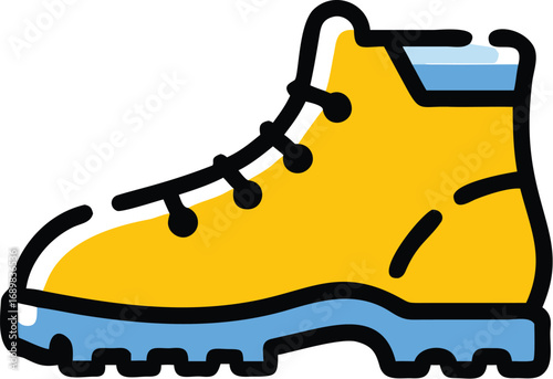 Yellow hiking boot icon for outdoor adventure and travel