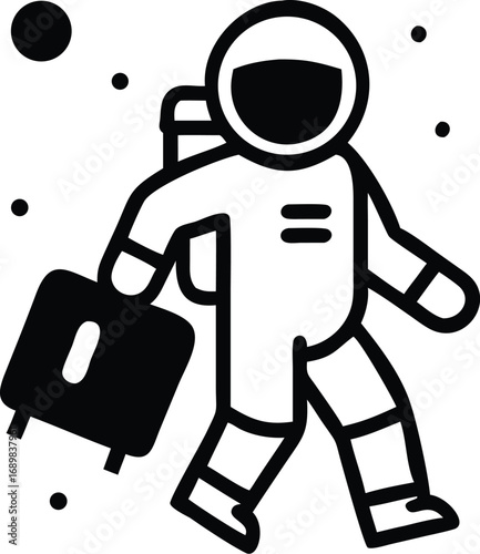 Astronaut with Luggage Icon – Space Traveler Carrying Suitcase Symbol