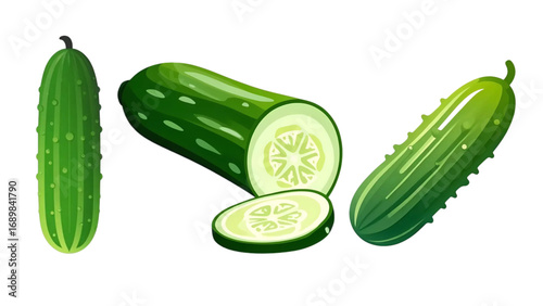 Vector illustration of fresh organic vegetables, cucumber on transparent background