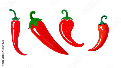 Vector illustration of fresh organic vegetables, red chili peppers on transparent background