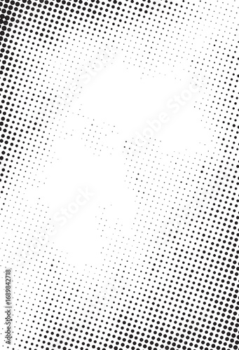 Abstract halftone gradient texture with black dots on white background, perfect for retro comics, vintage posters, print design, and backgrounds.