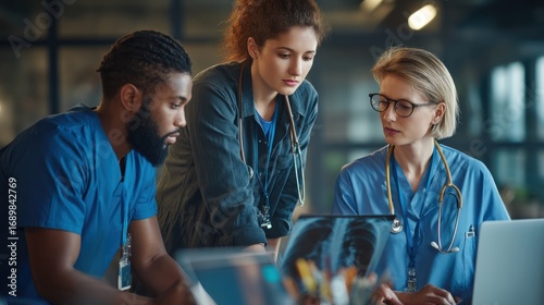 Collaborative medical team meeting hospital professional discussion modern healthcare environment focused view teamwork in action