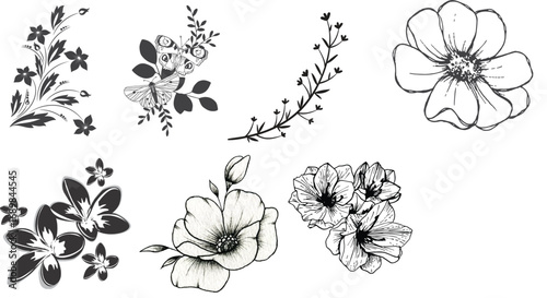 set of black and white flowers