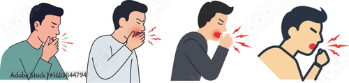 Man Experiencing Cough and Throat Pain - Health Illustration Collection