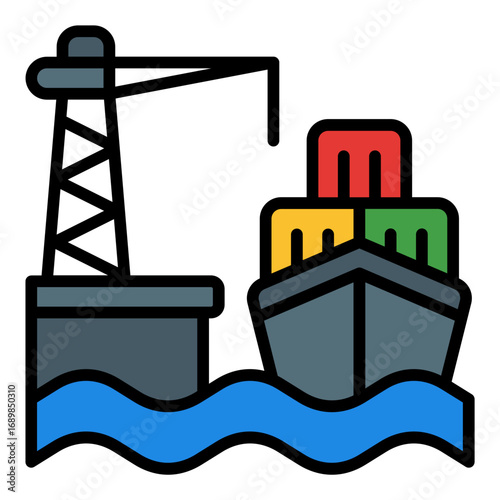 Seaport icon. Shipping dock symbol. Cargo port and global logistics collection. Filled Line Icon