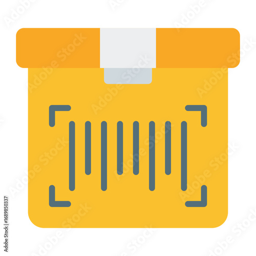 Barcode on box icon. Package tracking symbol. Shipping label and logistics identification collection. Flat Icon