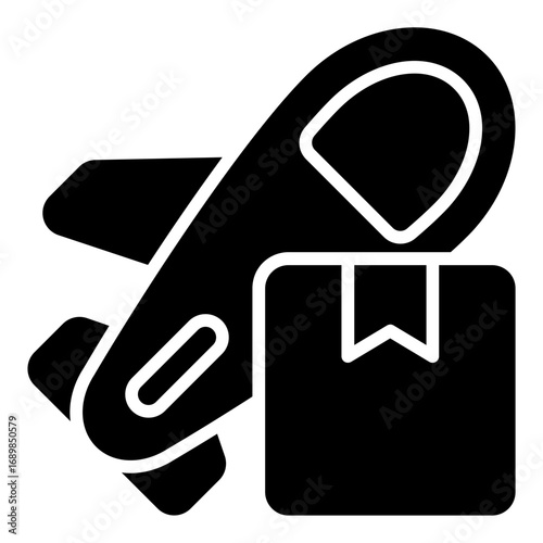Airplane delivery icon. Air cargo transport symbol. Logistics shipping and fast delivery collection. Glyph Icon