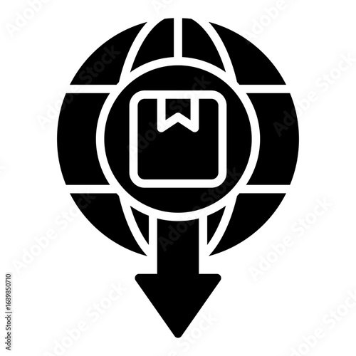 Import icon. Cargo receiving symbol. International shipping and customs clearance collection. Glyph Icon
