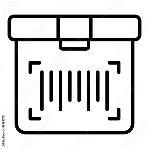 Barcode on box icon. Package tracking symbol. Shipping label and logistics identification collection. Line Icon